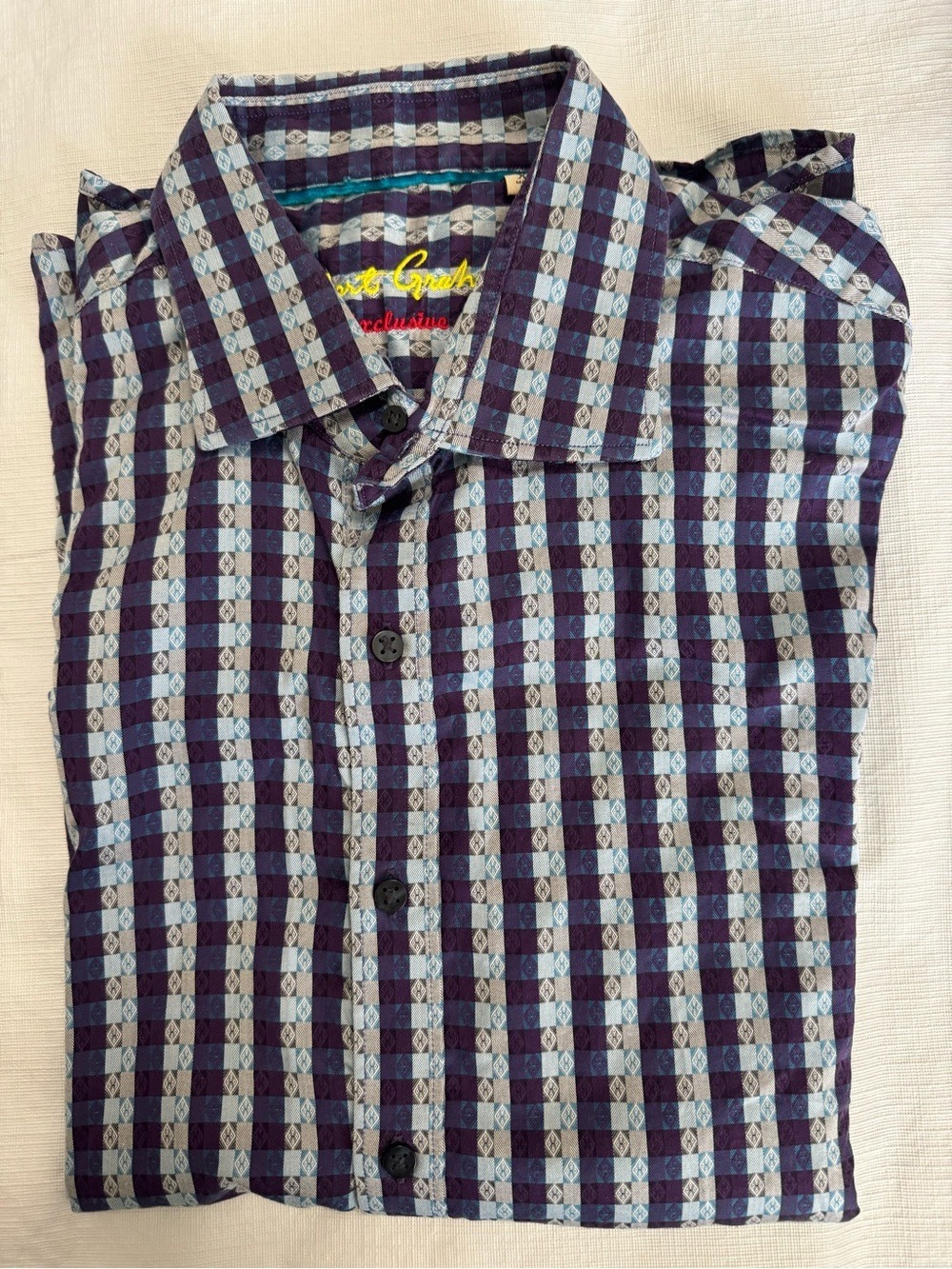 Robert Graham Men's Blue and Purple Checkered Shirt XL
